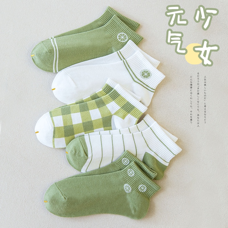 [littlecrab] Kaos Kaki Hijau Lime Green White Women Socks Import Kaos Kaki Unik Lucu Berkualitas Korean Style