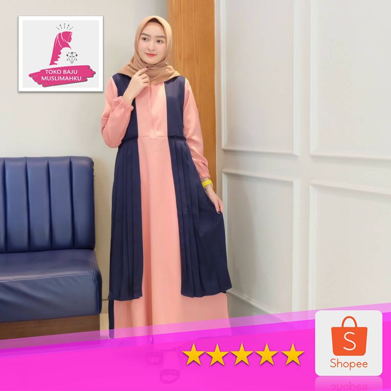 Fashion Gamis Humaira dusty navy   / Gamis terbaru / murah / bestseller • Toko Baju Muslimahku
