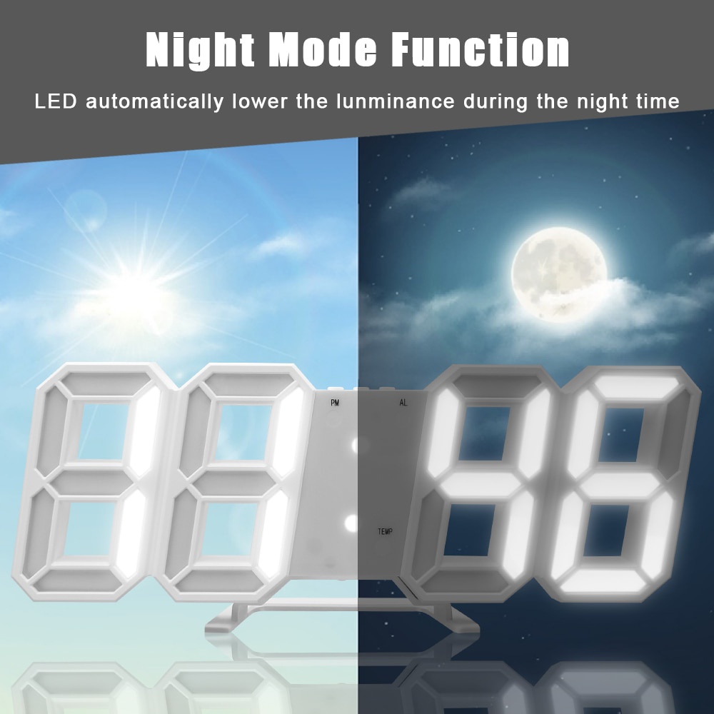 Taffware Jam Dinding Digital plus Suhu ruangan bisa jadi Jam Meja Digital Clock jam weker alarm alaram beker lonceng bangun pagi jam kamar tidur dekorasi kamar tidur Digital Alarm Clock Led Electrci Mini Silent Wall Clock for Bedroom Home Decor Smart