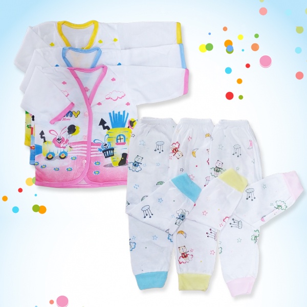 3 Pcs Setelan Baju dan Celana Panjang Bayi Newborn Motif Karakter Lucu