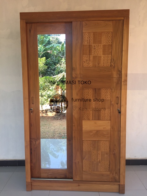 Lemari pakaian pintu geser motif kayu jati lemari pintu 2