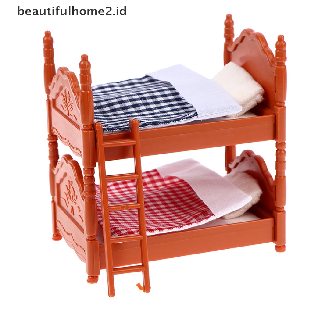 [beautifulhome2.id] 1 Set Doll House Mini Bedroom Children Mini Double Bed Furniture Scene Toy ID