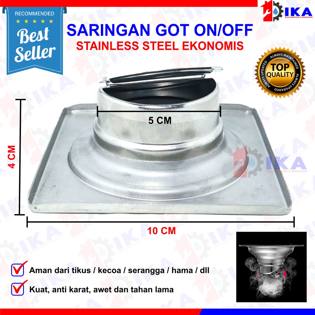 IKA-Official Floor Drain Sargot Kuningan Stainless - 4 Inch Model On Off ( OTOMATIS BUKA TUTUP) SARINGAN GOT ANTI BAUT KECOA