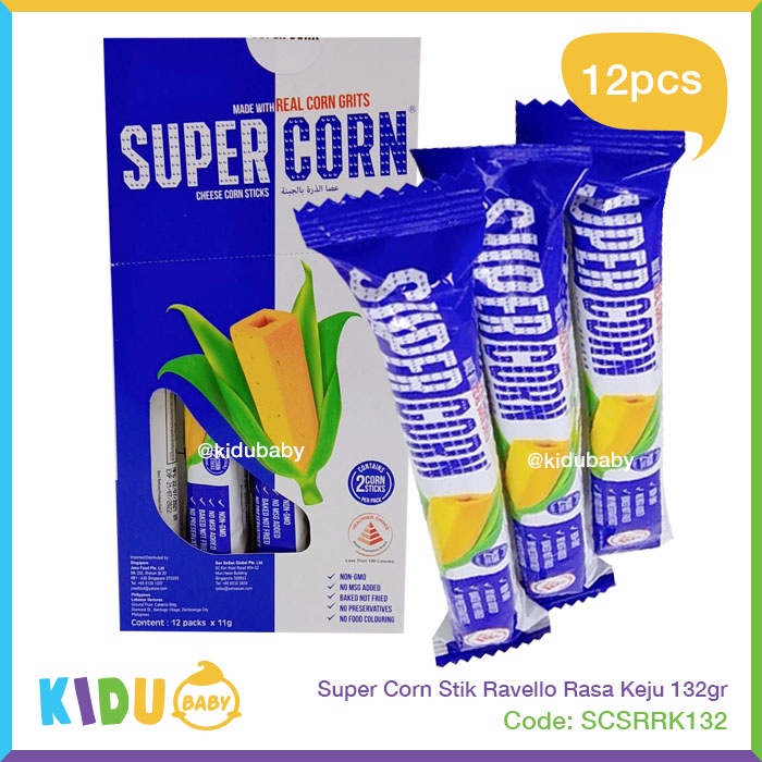 SuperCorn Stik Ravello 132gr Cemilan Snack / Super Corn Stik Cemilan Sehat / Kidu Baby