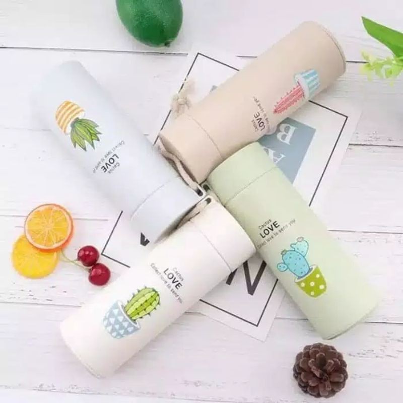 ~ PIYOSHI08 ~ Botol Minum Kaca Motif Kaktus Termos Cactus Unik Lucu Murah AF36