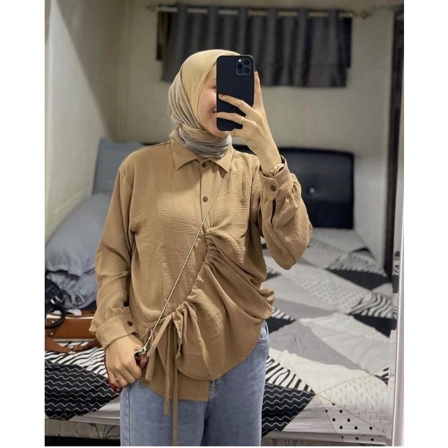 Anola Blouse Crinkle Serut Atasan Wanita Lengan Panjang