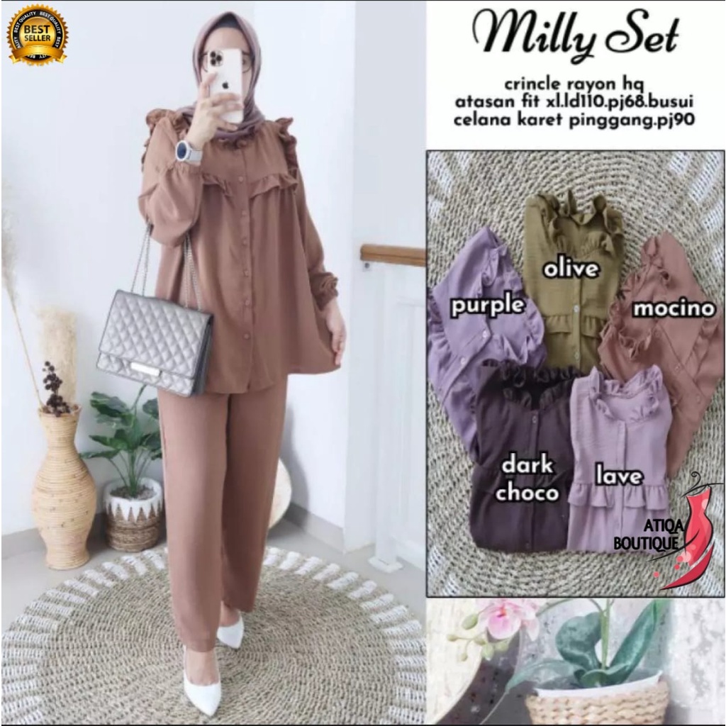 MILLY SET RAYON CRINCLE | STELAN KEKINIAN | BAJU SETELAN MODEL TERBARU | BAJU SETELAN DEWASA WANITA 