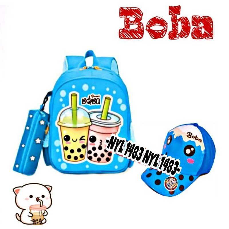 COD/ Tas BOBA 3 in1/ Tas Ransel Anak Sekolah TK -SD/ Free Tempat pensil+ Topi Boba dan Alat tulis anak murah