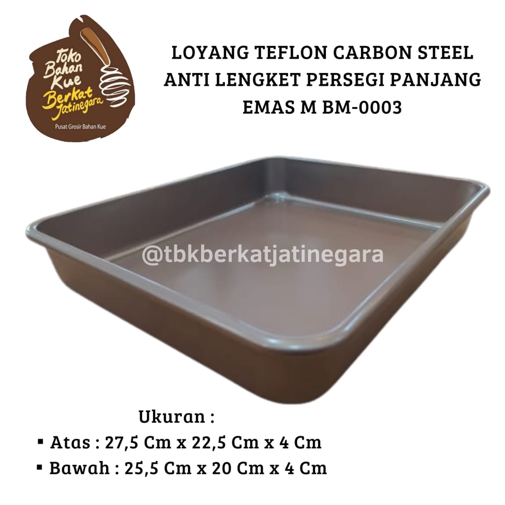 LOYANG TEFLON CARBON STEEL ANTI LENGKET PERSEGI PANJANG EMAS M BM-0003