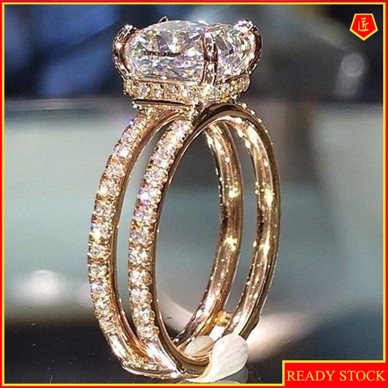 [Ready Stock]14K Gold Double-Layer Diamond Crown Ring Temperament Personality