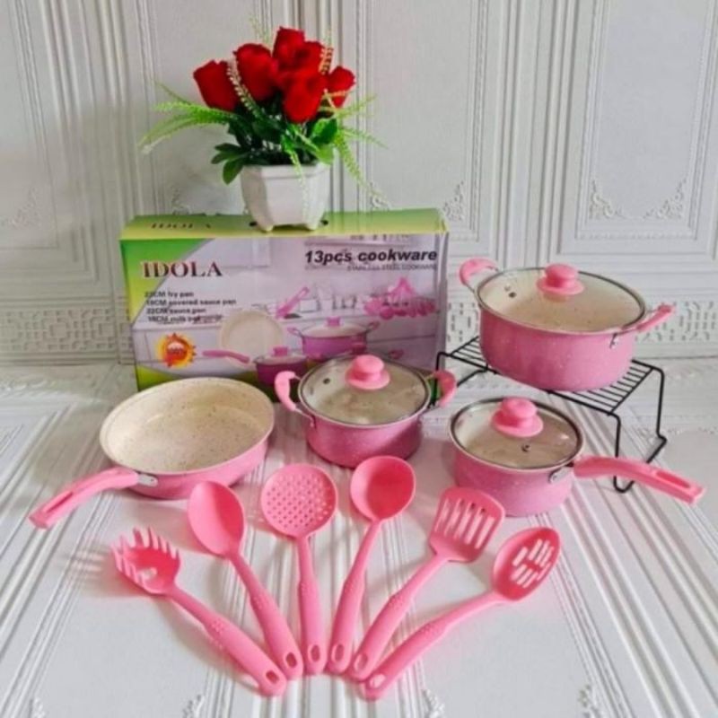 COOKWARE IDOLA 13 PCS / PANCI SET 13 PCS PINK IDOLA
