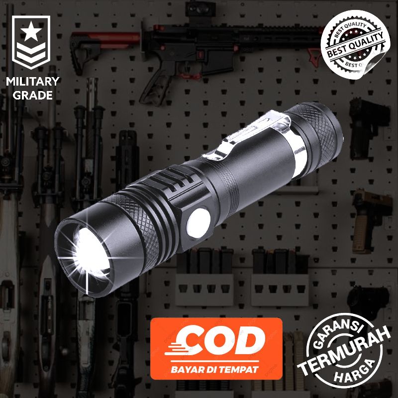 TERMURAH TaffLED Senter LED Cas USB XML T6 P15 Zoom Jarak Jauh Pocketman Waterproof Anti Air