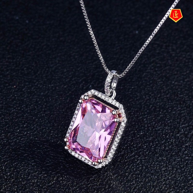 [Ready Stock]New High-End Luxury Necklace Pink Tourmaline Rings Ear Studs