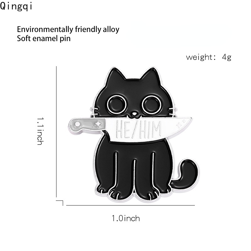 Bros Pin Enamel Desain Kartun Kucing Hitam Gaya Punk Gothic Untuk Teman