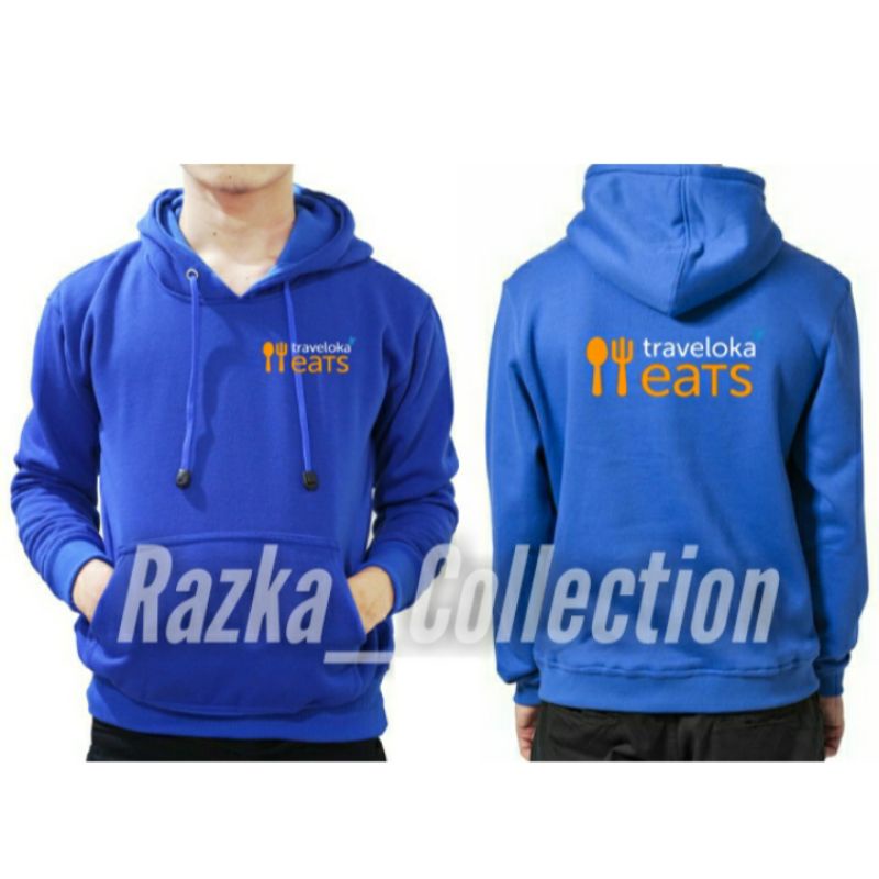 Jaket Sweater Hoodie Traveloka Eats pria dan wanita bahan cotton Fleece premium