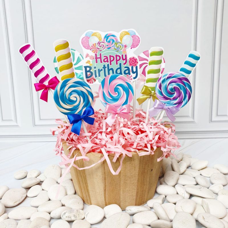 

Lollipop Candy Permen Lolipop Birthday Cake Topper Cupcake Pudding Tumpeng Hampers Hiasan Kue 1 set