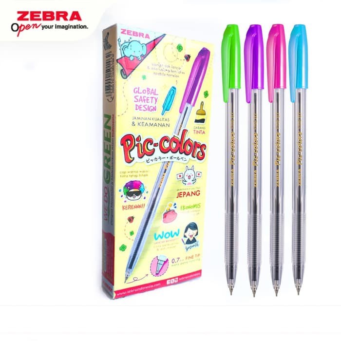 Bolpen Piccolors Zebra 0.7 Per Pack Isi 12 Pcs