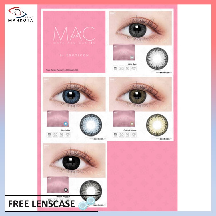 SOFTLENS X2 MAC NORMAL &amp; MINUS (-0.50 s/d -6.00) BY EXOTICON BIGEYES DIA 16MM FREE LENSCASE / Softlen