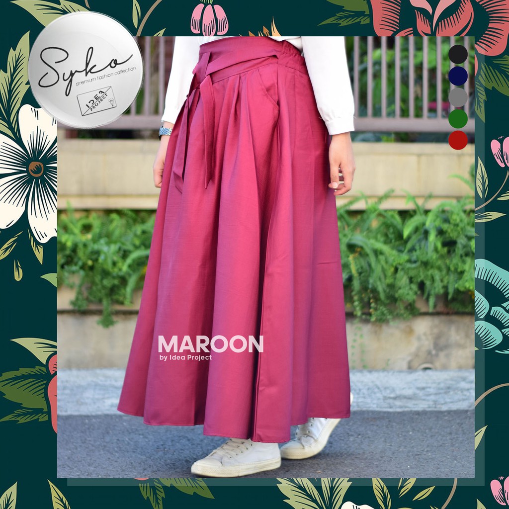 Rok Model Payung Bahan Balotelli Premium Warna Maroon Merah Bata