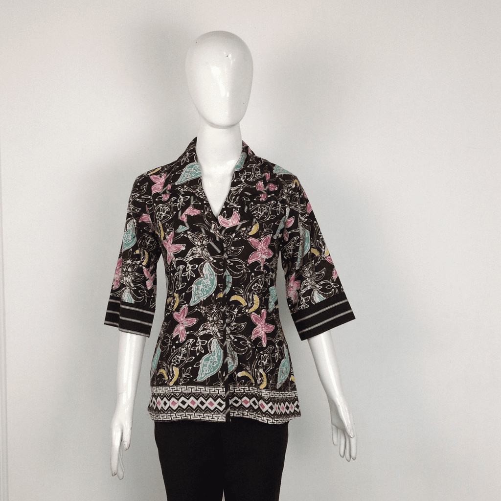 BERLIAN Blus Batik Kombinasi Lurik