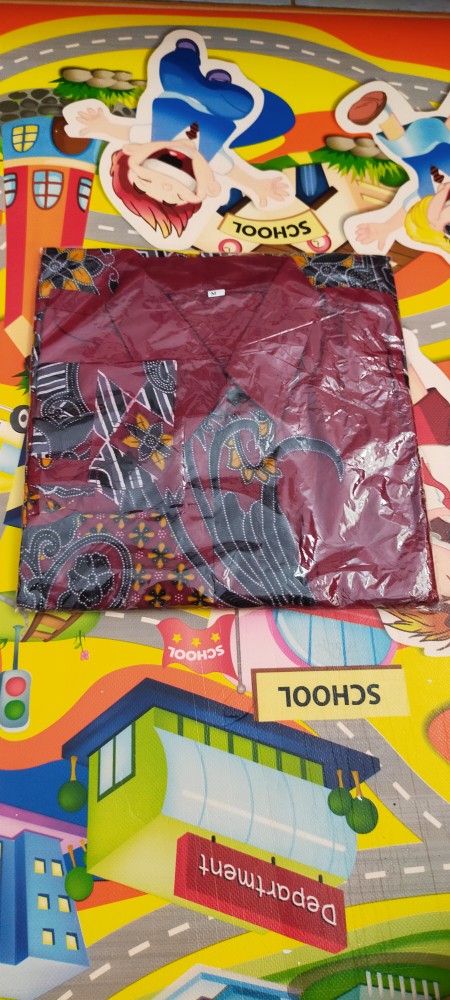 Kemeja Batik Pria Lengan Panjang Size M L Xl Xxl  Bswart Batik Hrb026 Kenongo Hem Panjang Padi