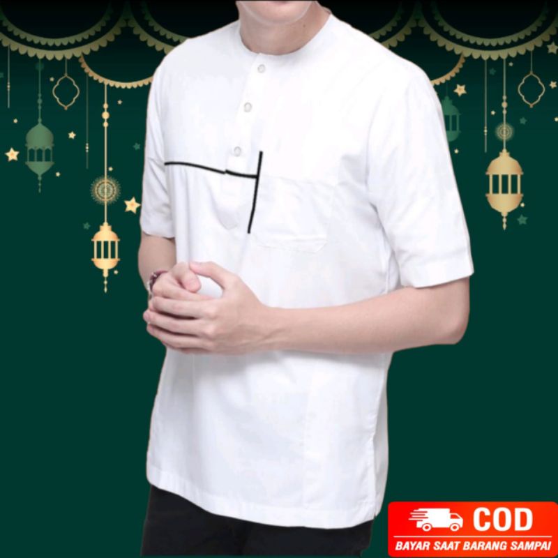 AL-MUBAROK BAJU KOKO PUTIH DEWASA Baju Koko katun Kurta lengan pendek BiG size Jumbo