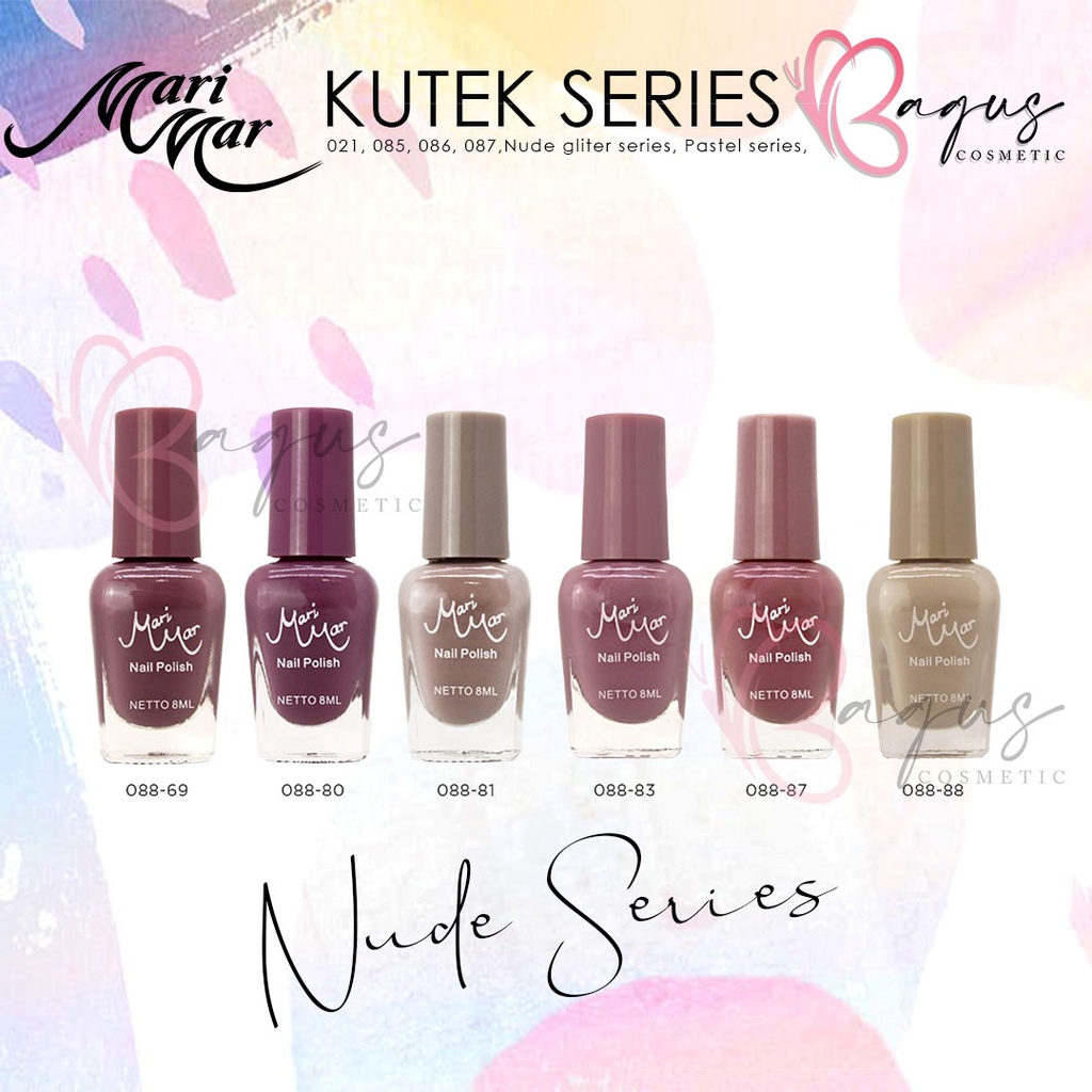 ⭐BAGUS⭐ (BISA PILIH WARNA) MARIMAR NAIL POLISH | Kutek / Cat Kuku Nude Glitter / Hitam / Bening 8ml