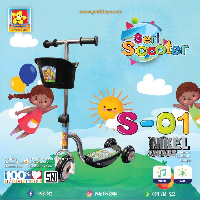 SCOOTER ANAK SKUTER OTOPED RODA 3 PMB S01 NIKEL MUSIC LAMPU