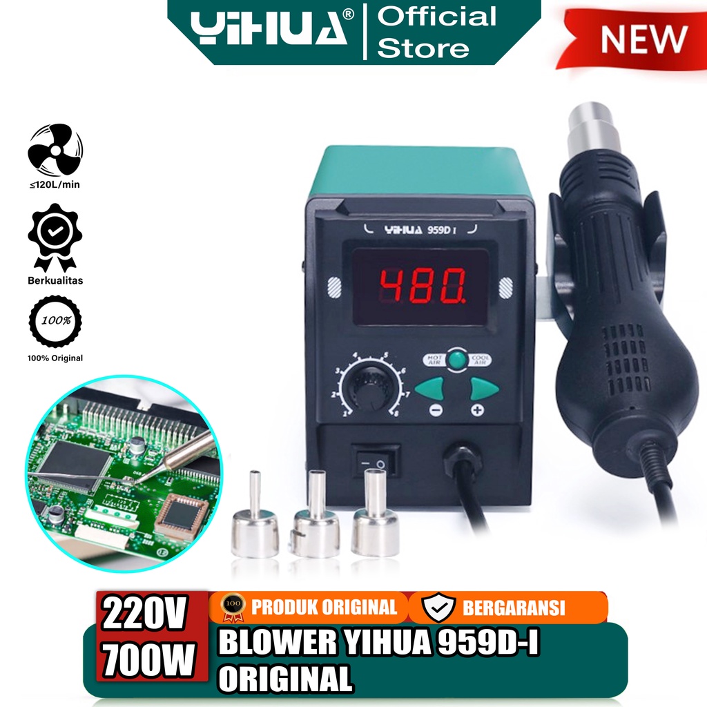 Yihua 959D-I Blower HP Solder Uap Station Digital Hot Air SMD Rework - Blower Tool Service Original