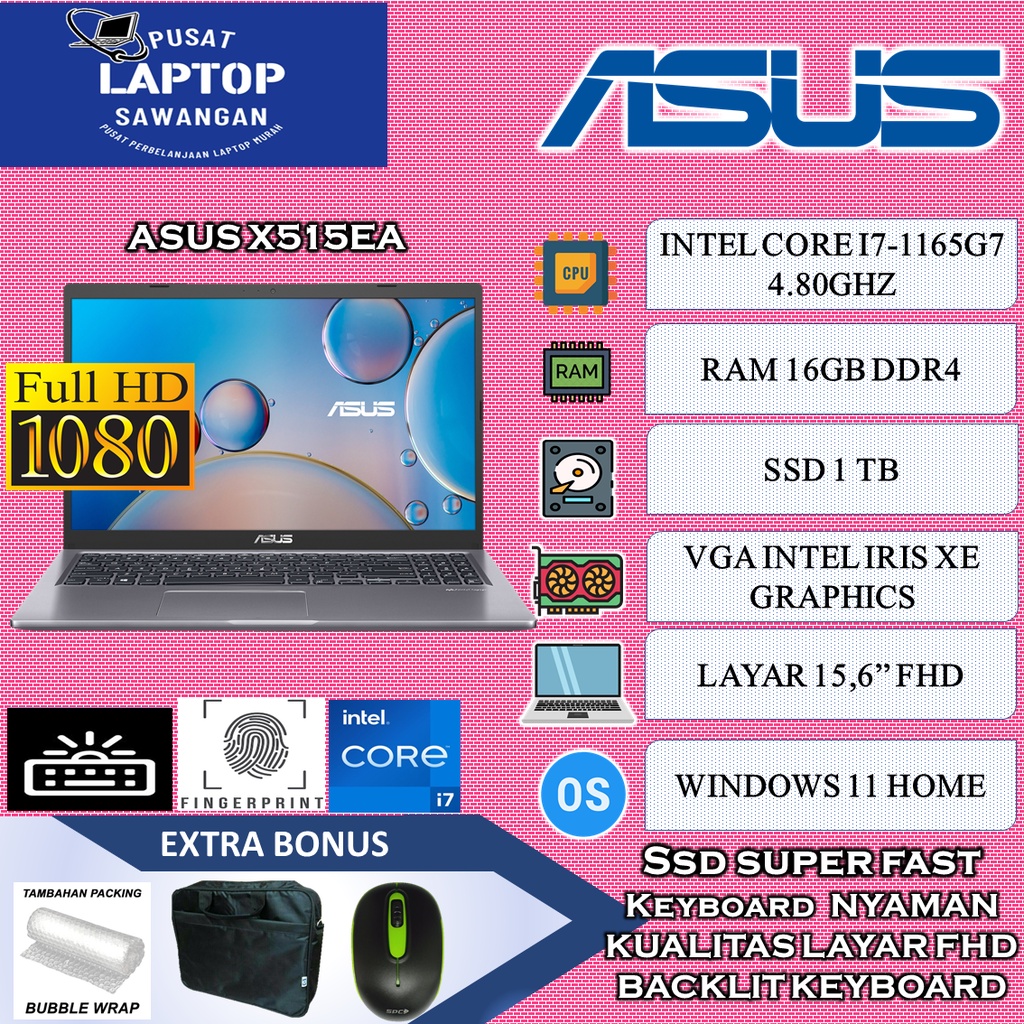 Jual Laptop Asus Vivobook X515ea Intel Core I7 1165g7 Ram 16gb 1tb Ssd Fhd Win10 Home Grey