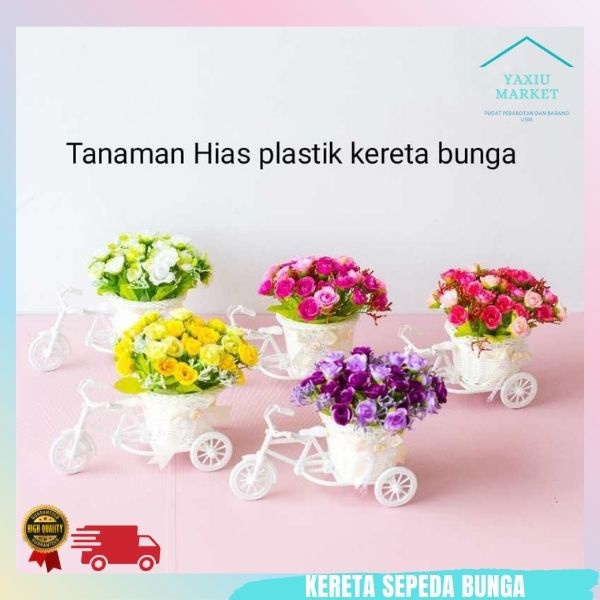 Bunga Plastik Hias - Bunga Becak Sepeda Hiasan - Kereta Bunga Pajangan