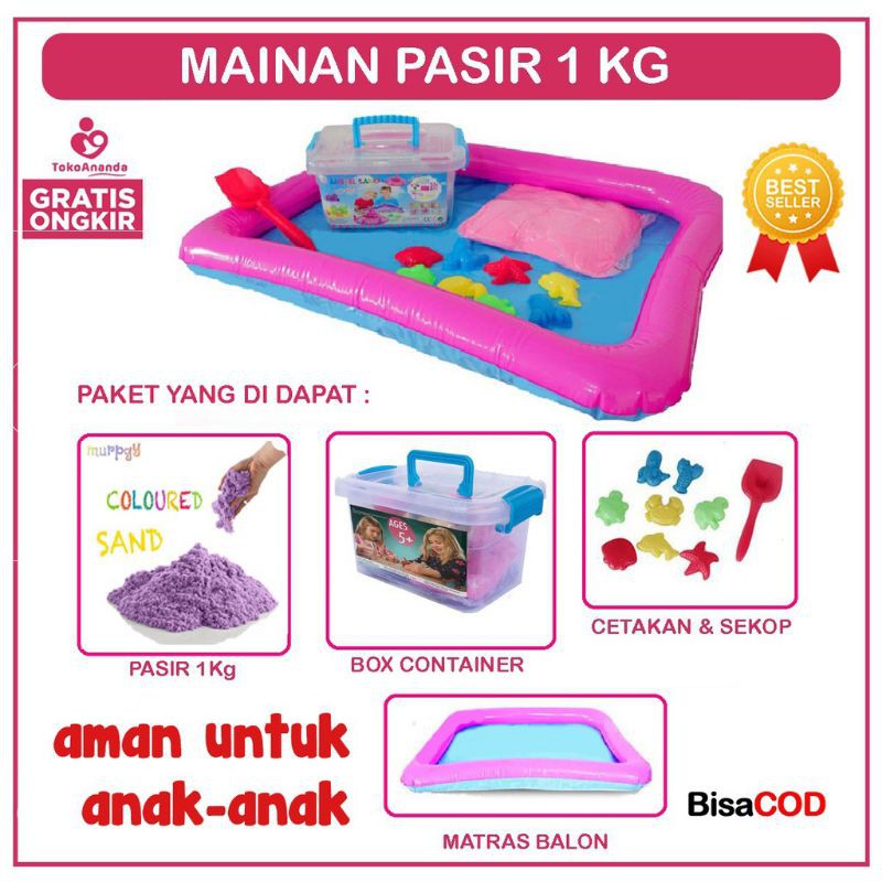 FREE PACKING KARDUS TEBAL + BUBBLE WRAP BISA COD mainan Pasir Ajaib Paket BOX berat pasir 1 Kg /Main