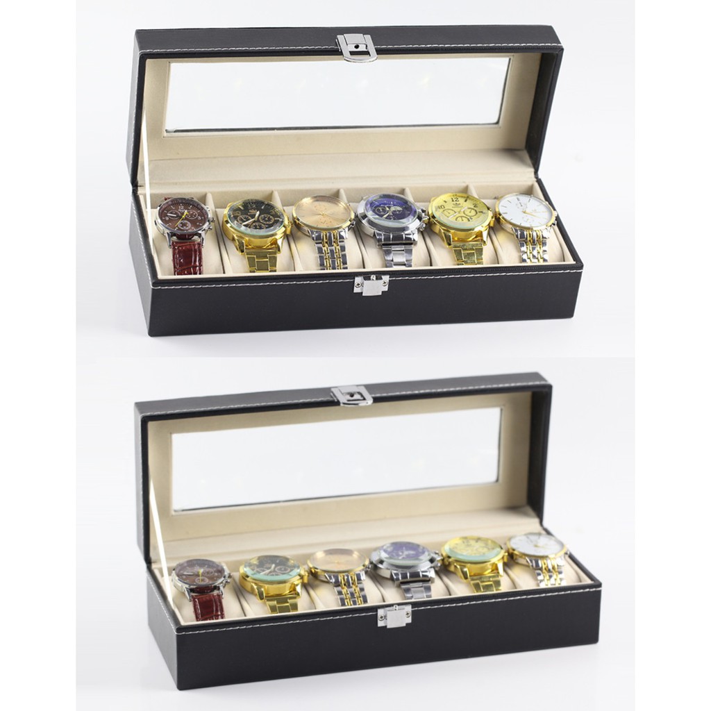 Kotak Jam Tangan Isi 6 SLOT Watch Organizer Tempat Penyimpanan Aksesoris Arloji Bahan Kulit PU Lux