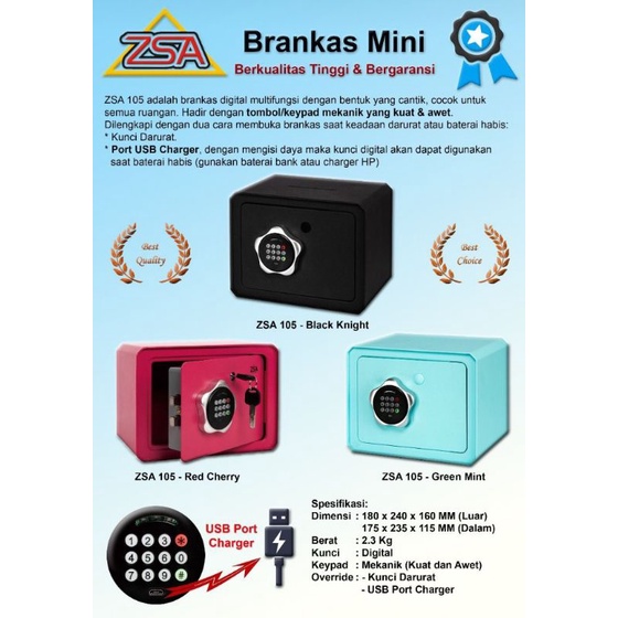 Brankas Mini ZSA 105 Murah dan garansi 7 tahun