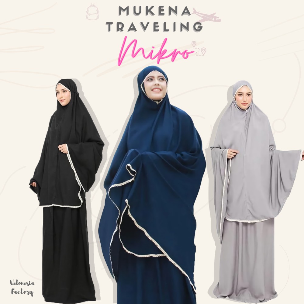 Mukena Travel Dewasa Bahan Katun Mikro Motif Polos Pinggiran Renda Mukena Mikro Dewasa