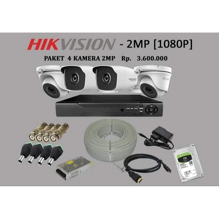 PAKETAN TERMURAH CCTV HIKVISION 4 CAMERA 2MP KOMPLIT