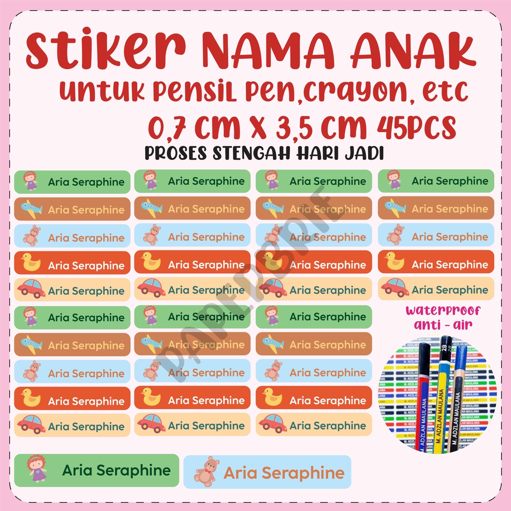 

Sticker Label Nama Anak pen pensil crayon BONEKA lucu stiker anak