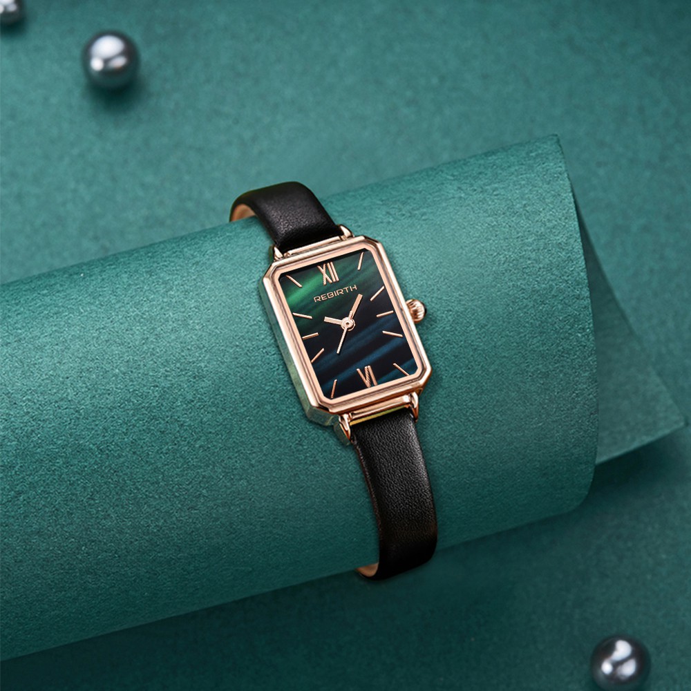 REBIRTH Jam Tangan Wanita Hijau Dial Retro Style Tali Kulit Tahan Air Kuarsa Jam Tangan Cewek-2