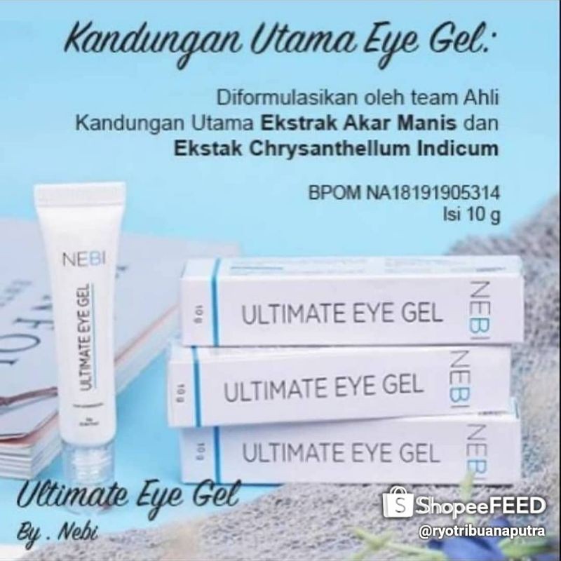 Nebi Ultimate Eye Gel, Cara Mudah Menyamarkan Kantung Mata, Mata Panda &amp; Keriput Untuk Wanita &amp; Pria.