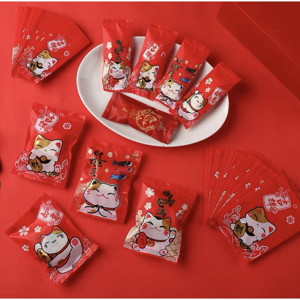 MIX Lucky Cat kucing keberuntungan cookie bag kantong kue Imlek permen kue kering biscuit cookies chinese new year CNY 2 SB49 SB 58 Pouch