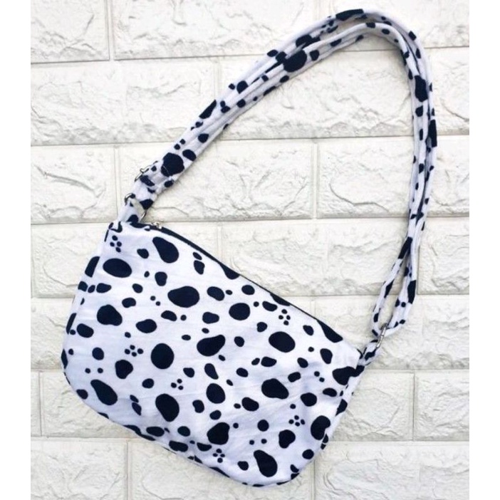 TAS SELEMPANG SAPI ZEBRA LEOPARD WANITA ANIMALS FLUFFY FUR BAG SHOULDER BAG HAND BAG SLING BAG KOREA VINTAGE BAHAN BULU BLUDRU-Tas Anjing