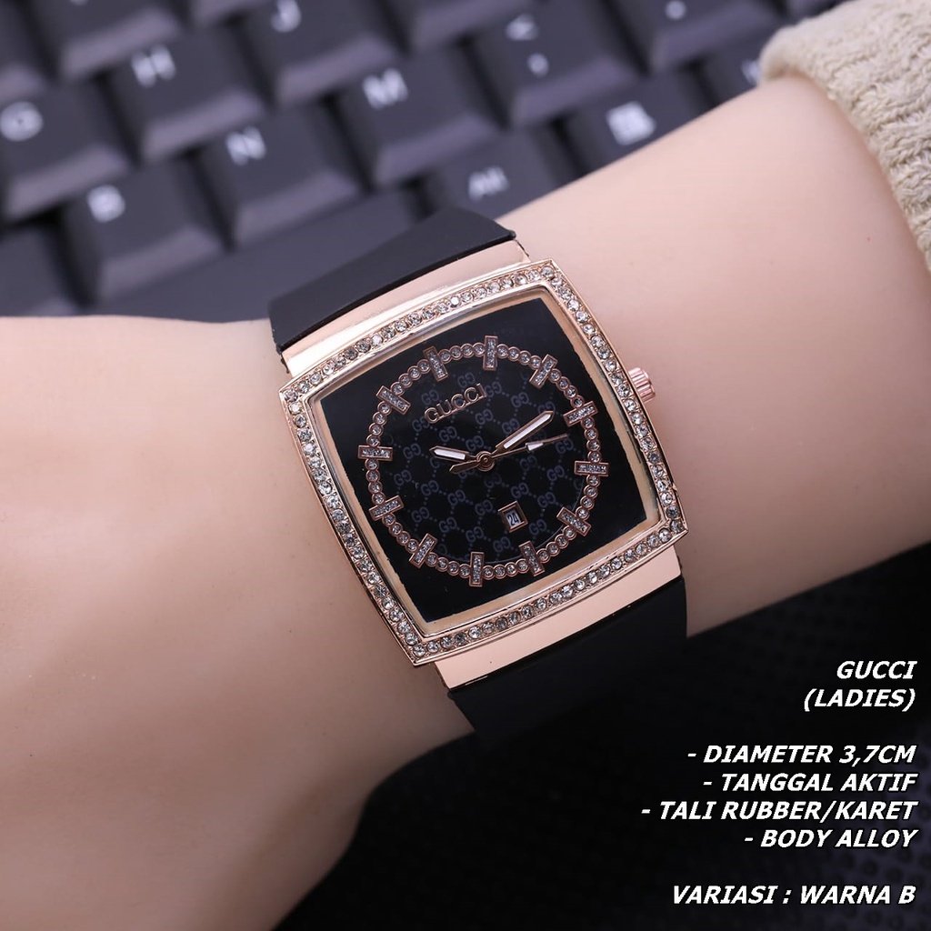 JAM TANGAN WANITA FASHION TALI RUBBER BODY SEGI TANGGAL AKTIF