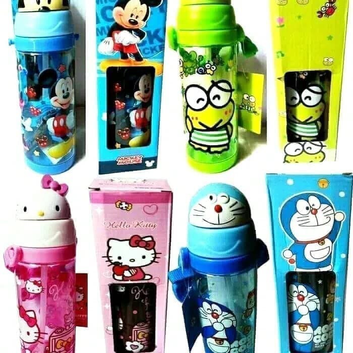 Botol Minum kepala Karakter Anak Free Sedotan /Botol karakter minuman anak