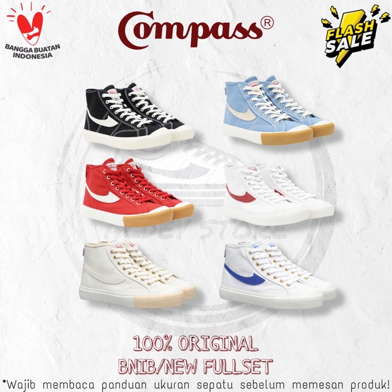 [ORIGINAL] SEPATU COMPASS GAZELLE HIGH BLACK WHITE - CREAM - WHITE BLUE - BLUESKY - WHITE RED - RED 