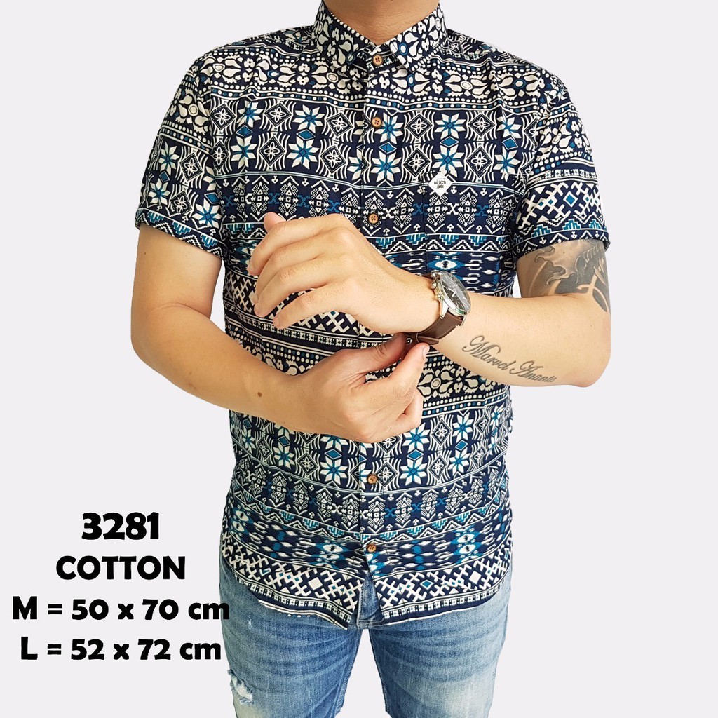 Kemeja Batik Lengan Pendek Pria Motif Hijau Casual Slimfit 3281