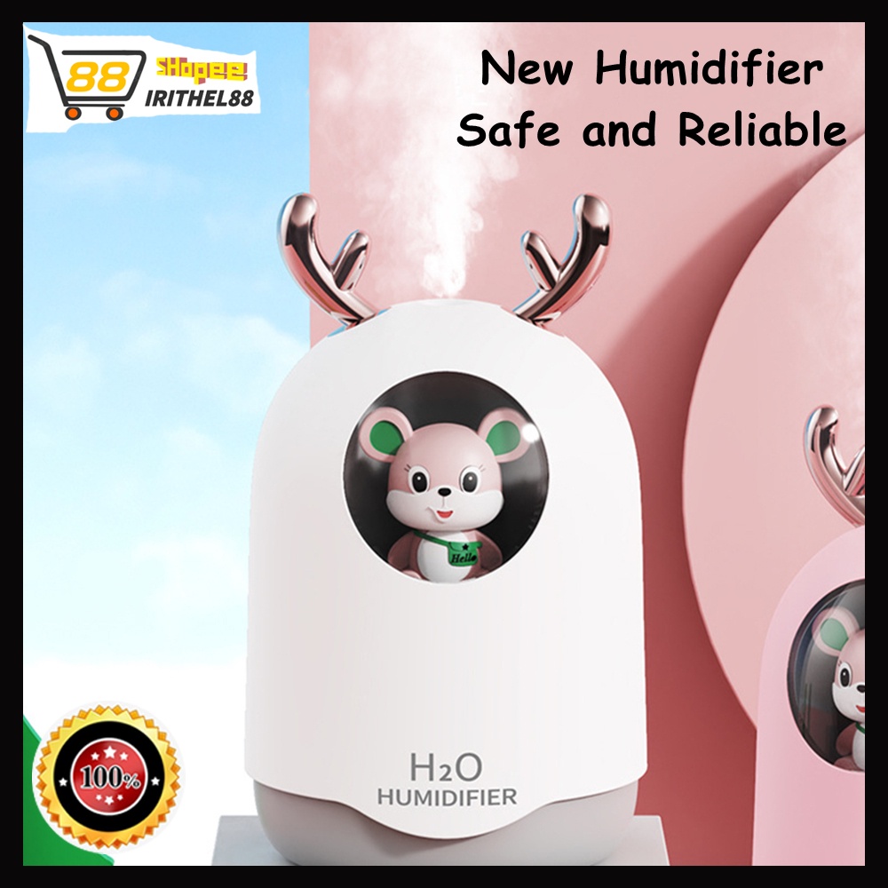 Mute Aroma Water Spray Air Humidifier Cute USB Mini Humidifier 300mlUdara Air Diffuser Cooler Purifier Portable Mobil Pelembab Penjernih for home-bedroom with night light