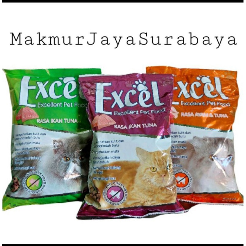 Makanan Kucing EXCEL rasa tuna( bentuk ikan,Donat,segitiga) 500gr