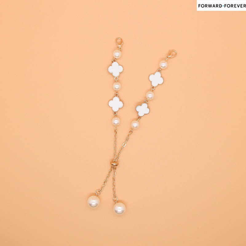 Kalung Tali Pendek Dengan Liontin Daun Clover + Mutiara Anti Hilang Untuk Wanita M60121
