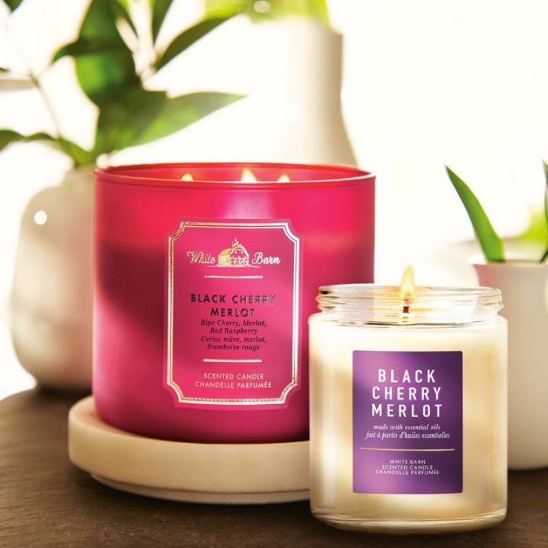 BATH &amp; BODY WORKS BBW BLACK CHERRY MERLOT 3-WICK SCENTED CANDLE 411 G LILIN WANGI 3 SUMBU UKURAN BESAR PENGHARUM RUANGAN