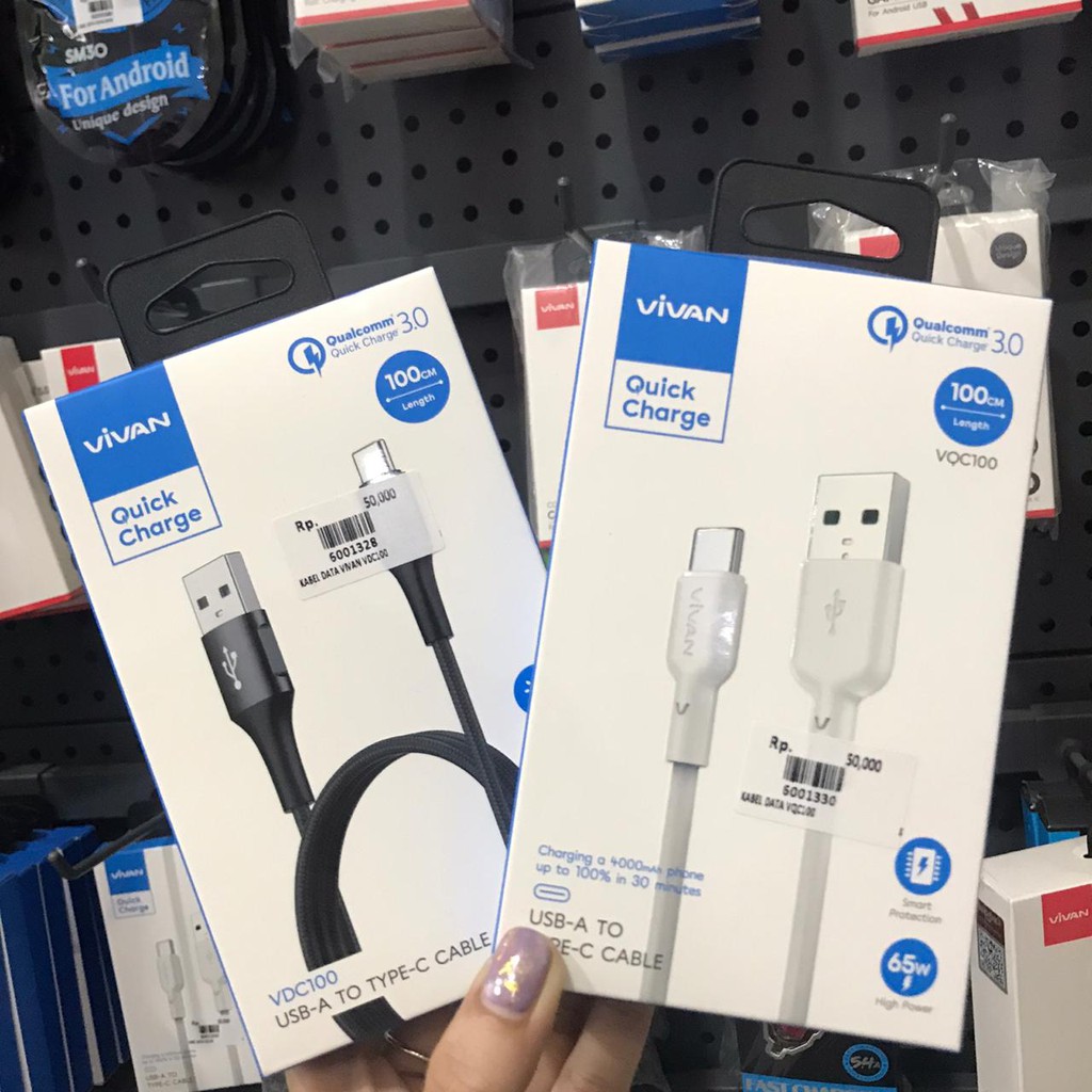 KABEL DATA VIVAN VQC100 TYPE-C 6.5A FLASH CHARGING 100CM